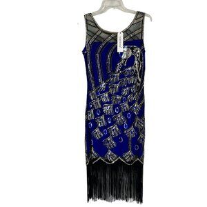 Babeyond Flapper Dress Peacock Sequin Fringe 1920s Gatsby S NWT